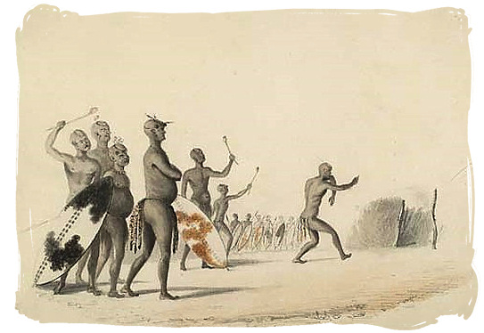 Early 1800s waterpainting of Mzilikazi and a few of his Ndebele warriors - The Ndebele Tribe, Ndebele People, Culture and Language