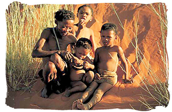 A “San” family, descendents of the original inhabitants of South Africa - Kgalagadi Transfrontier National Park in South Africa