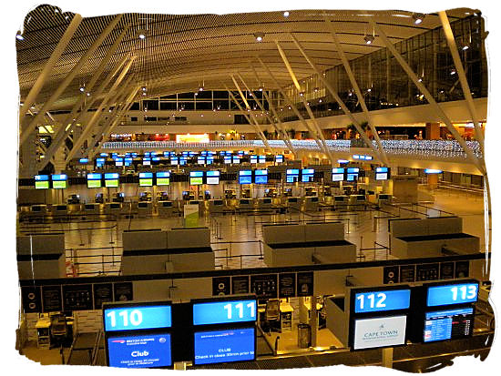 View of the check-in hall of Cape Town international airport.