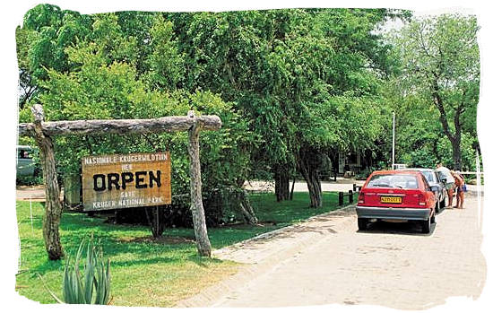 Parking at the entrance of Orpen Camp in the Kruger National Park, South Africa