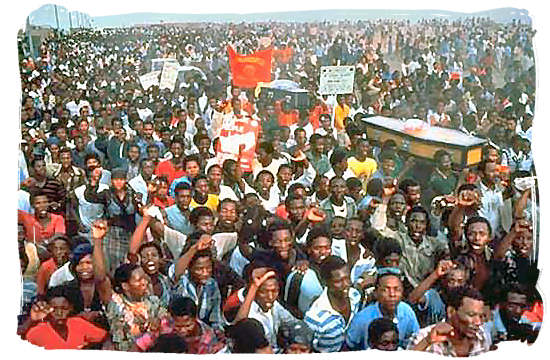 A funeral ceremony and demonstrations rally in 1985 - History of Apartheid in South Africa