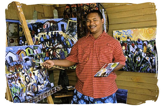 Well known South African artist Sandy Esau in his art studio in Darling, Western Cape province - South African Art, Art Galleries in South Africa, South African Artists><br>
<font color=