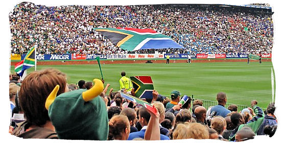 Rugby crowd unraveling a massive South African flag - South Africa Rugby, Tri Nations Rugby and Super 14 Rugby