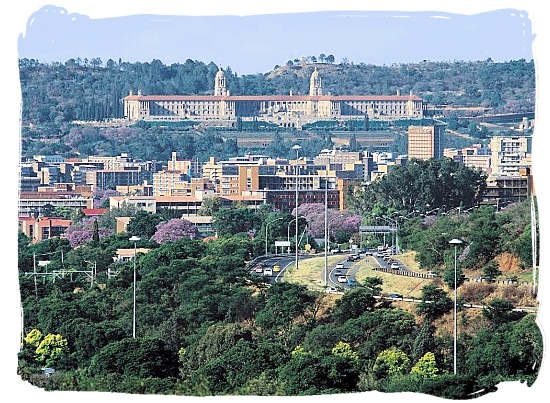 The Union Buildings viewed from the University of South Africa’s main campus in Mucleneuck Pretoria, South Africa - South Africa Government, South Africa Government type