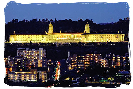 The Union Buildings viewed at night from the University of South Africa’s main campus in Mucleneuck Pretoria, South Africa - South Africa Government, South Africa Government type