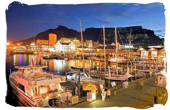 V&A Waterfront and Table mountain at dusk - Victoria & Alfred Waterfront Cape Town, Table Mountain Backdrop