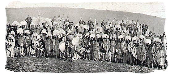Zulu warriors on a post card from the late 1800s